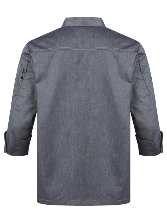 Unisex Men Women Breathable Chef Jacket Cooking Coats Canteen Work Chef Coat Uniform M-4XL Gray Long Sleeve 4XL