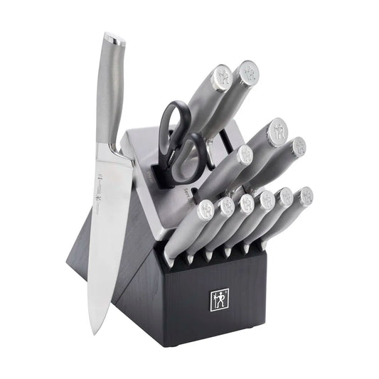 Modernist 14-Piece Self-Sharpening Knife Set with Block, Chef Knife, Paring Knife, Bread Knife, Steak Knife, Stainless Steel