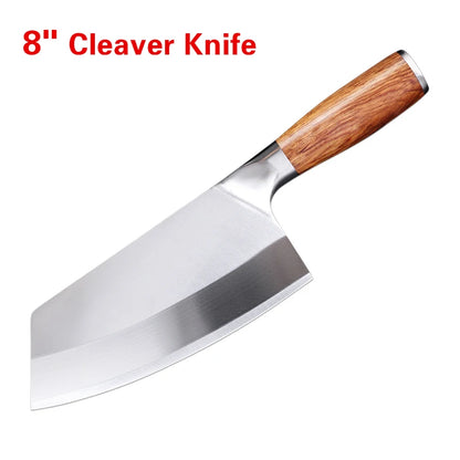 Professional Cleaver Knives Heavy Duty Chinese Knife Wooden Handle Laser Damascus Knife Cleaver Meat Chicken Fish Kitchen Knife