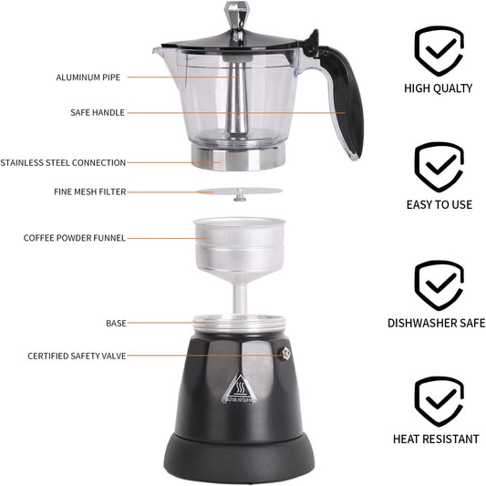 Cuban Coffee Maker, 6 Cup Electric Espresso Coffee Maker, 300Ml Portable Cafeteras Electricas Modernas, Electric Moka Pot with Detachable Base & Overheat Protection, Coffee Gift for Home Travel