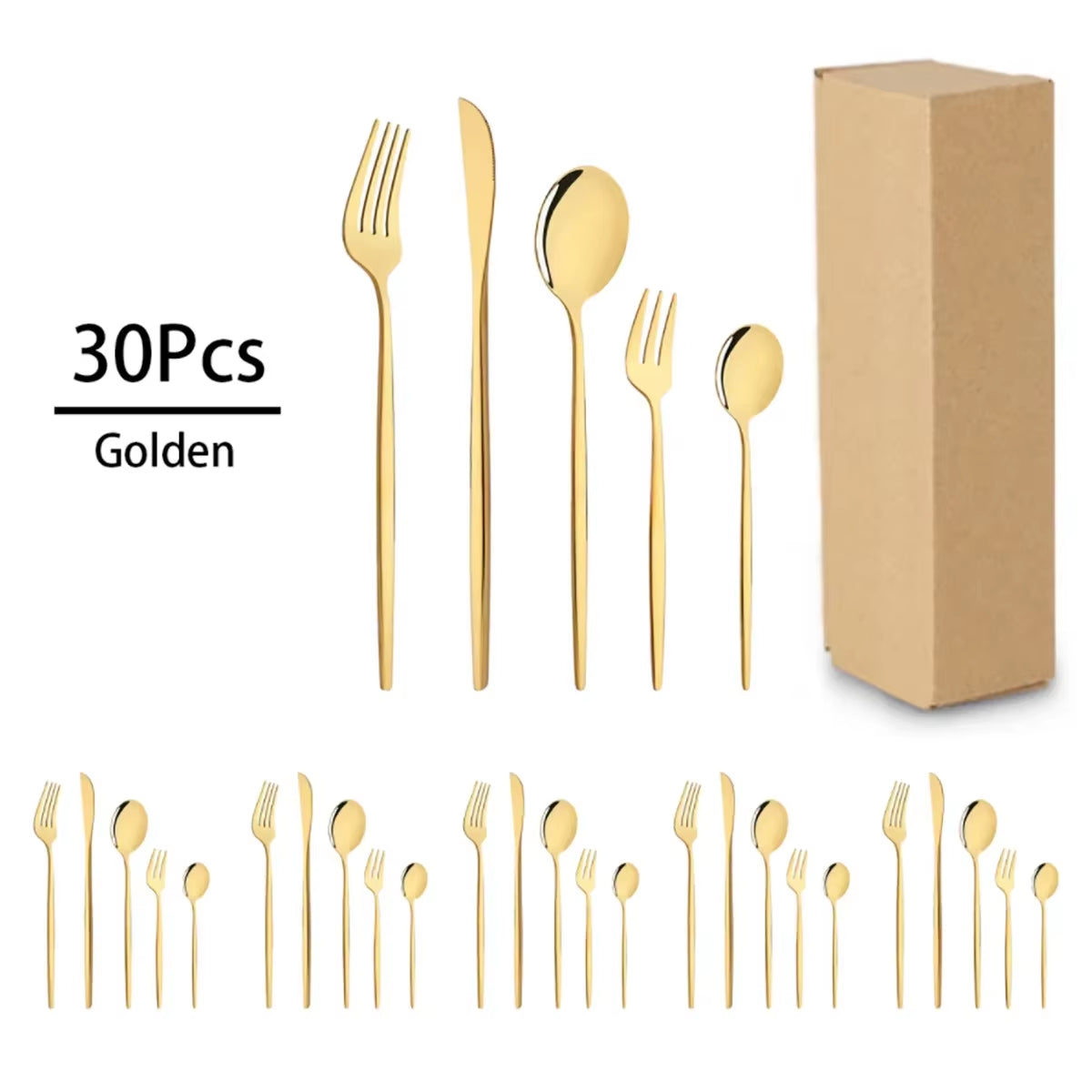 30Pcs Shining Dinnerware Tableware Set Knife Cake Fork Teaspoon Cutlery Set Stainless Steel Flatware Party Restaurant Silverware