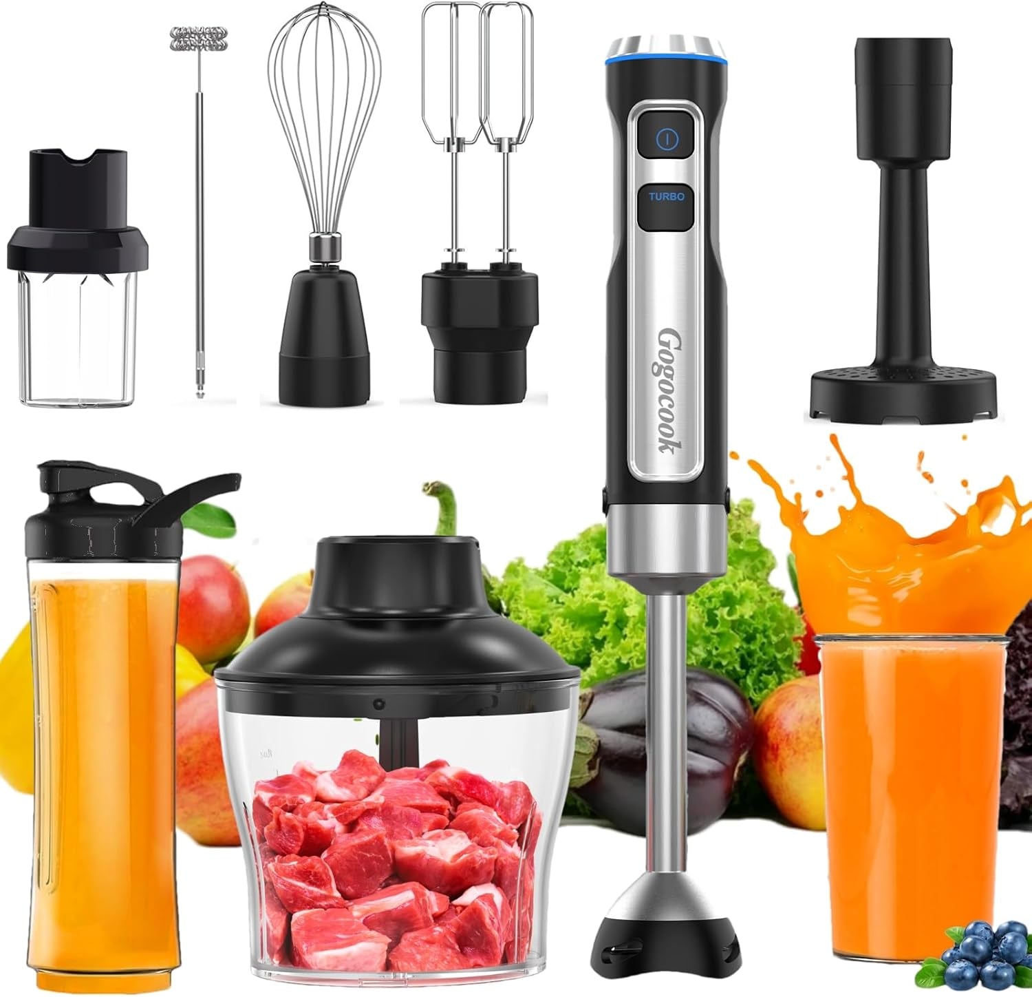 Immersion Blender 5 in 1 Hand Blender, Electric Blender Max 1000W Heavy Duty Motor, 21 Speed & Turbo Mode Handheld Blender, Milk Frother, Egg Whisk, 800Ml Beaker, 600Ml Chopper Stainless Steel Blades