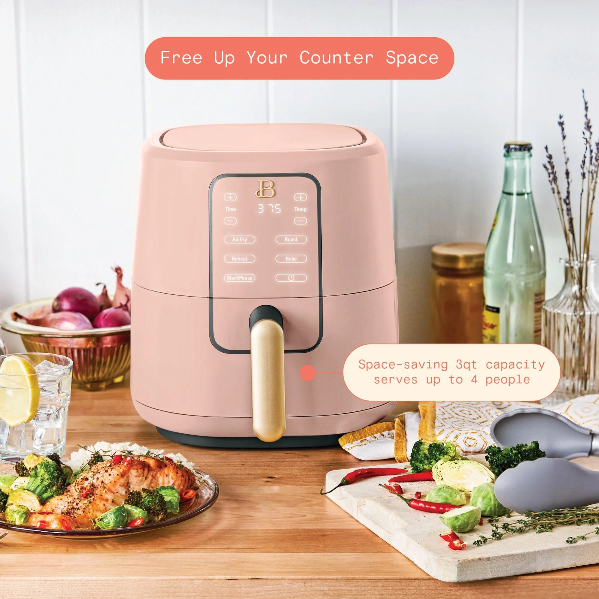 3 Qt Air Fryer with Turbocrisp Technology, Rose by Drew Barrymore