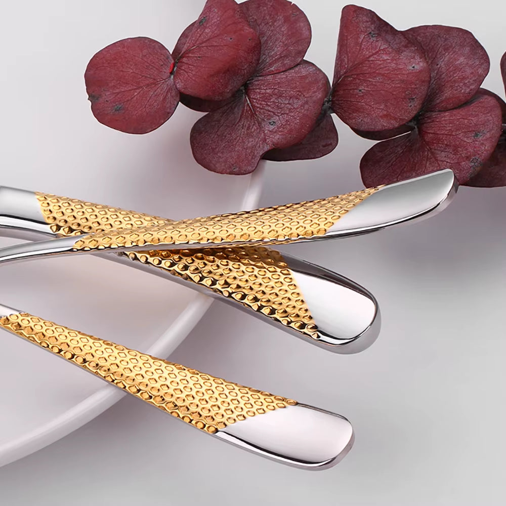 8/12/16/20/24Pcs Gold Plated Cutlery Set Kitchen Utensils Stainless Steel Western Tableware Sliver Fork Spoon Dishwasher Safe