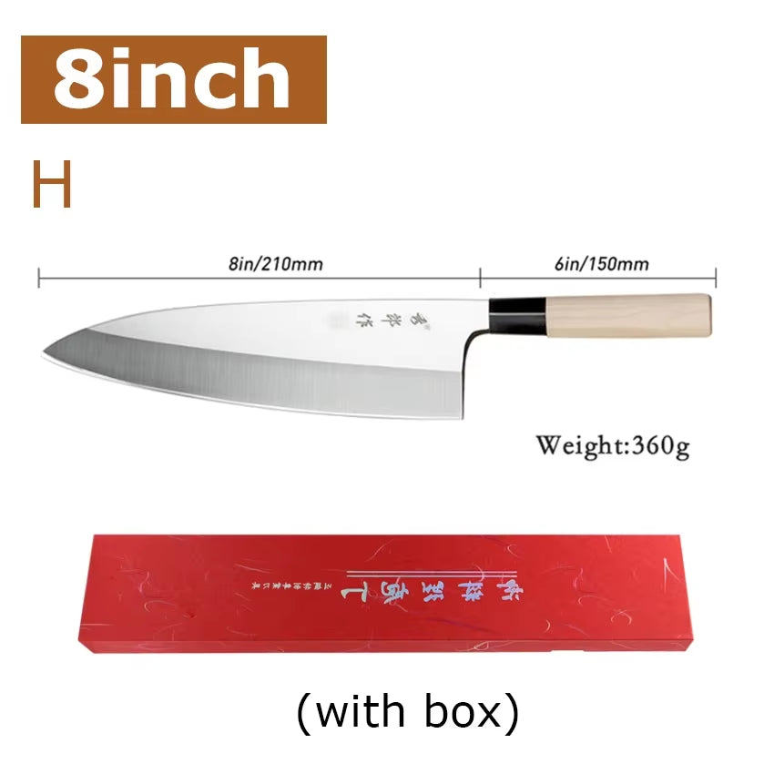 Professional Japanese Sashimi Knife Sushi Chef Knives Salmon Slicing Raw Meat Butcher Cleaver Stainless Steel Filleting Knife