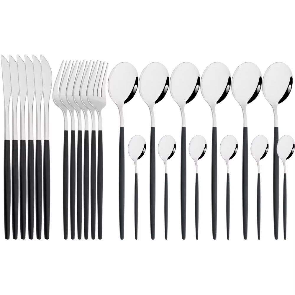 Mirror 24 Pcs Gold Cutlery Sets Kitchen Tableware Stainless Steel Knife Forks Spoons Silverware Home Flatware Set Dinnerware Set