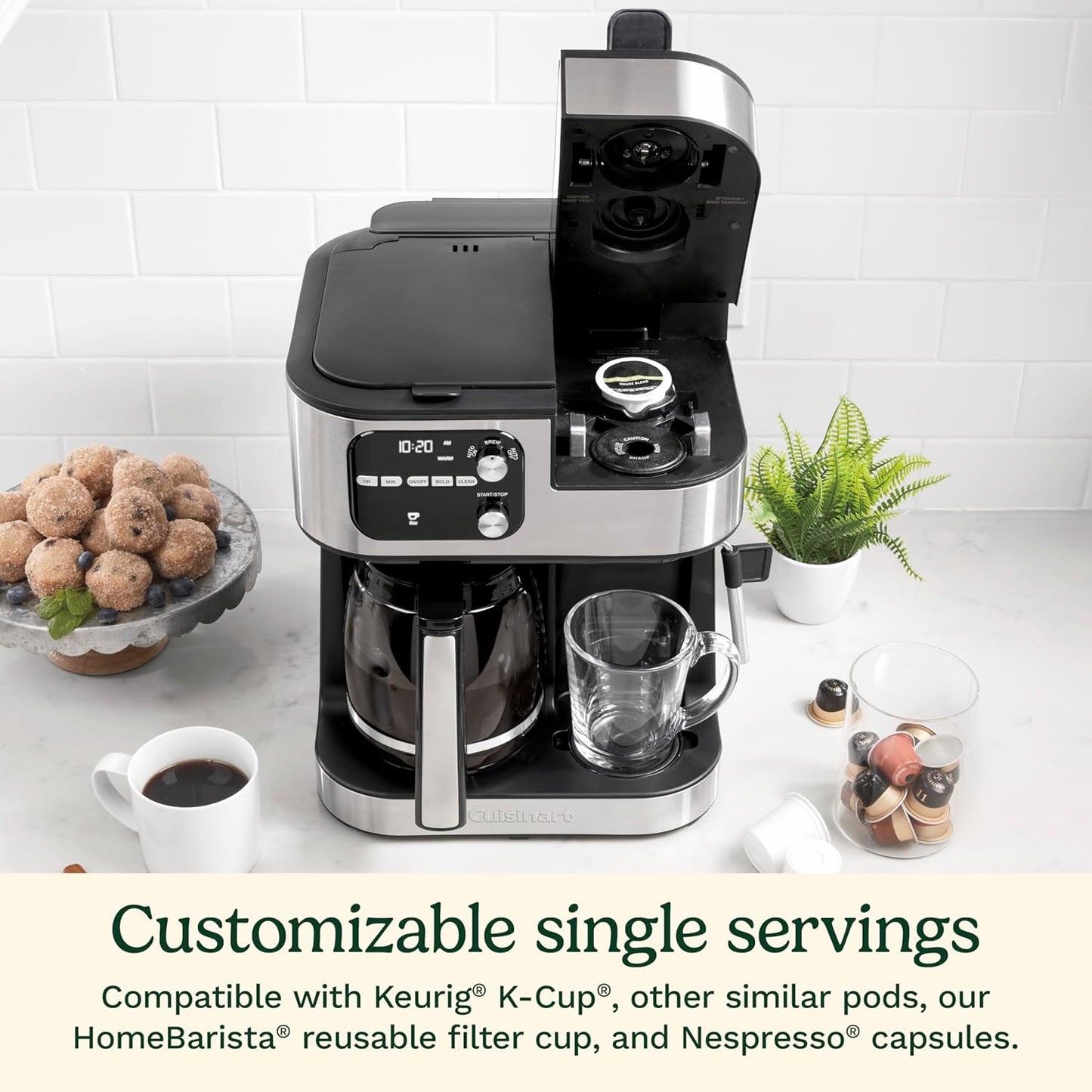 Coffeemaker, Coffee Center Barista Bar 4-In-1 Coffee Machine, Single-Serve Coffee, Espresso & Nespresso Capsule Compatible, 12-Cup Carafe, Black, SS-4N1