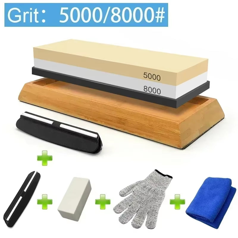 1-7Pcs Sharpening Stone Knife Sharpener Grit240-8000# Whetstone Professional Grindstone Set Wood Base Angle Guide Polishing Set