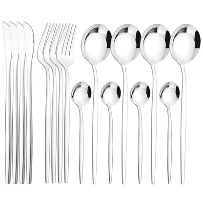 16Pcs Tableware Dinnerware Set Black Gold Cutlery Set Stainless Steel Fork Knife Teaspoon Dinner Silverware Kitchen Flatware Set