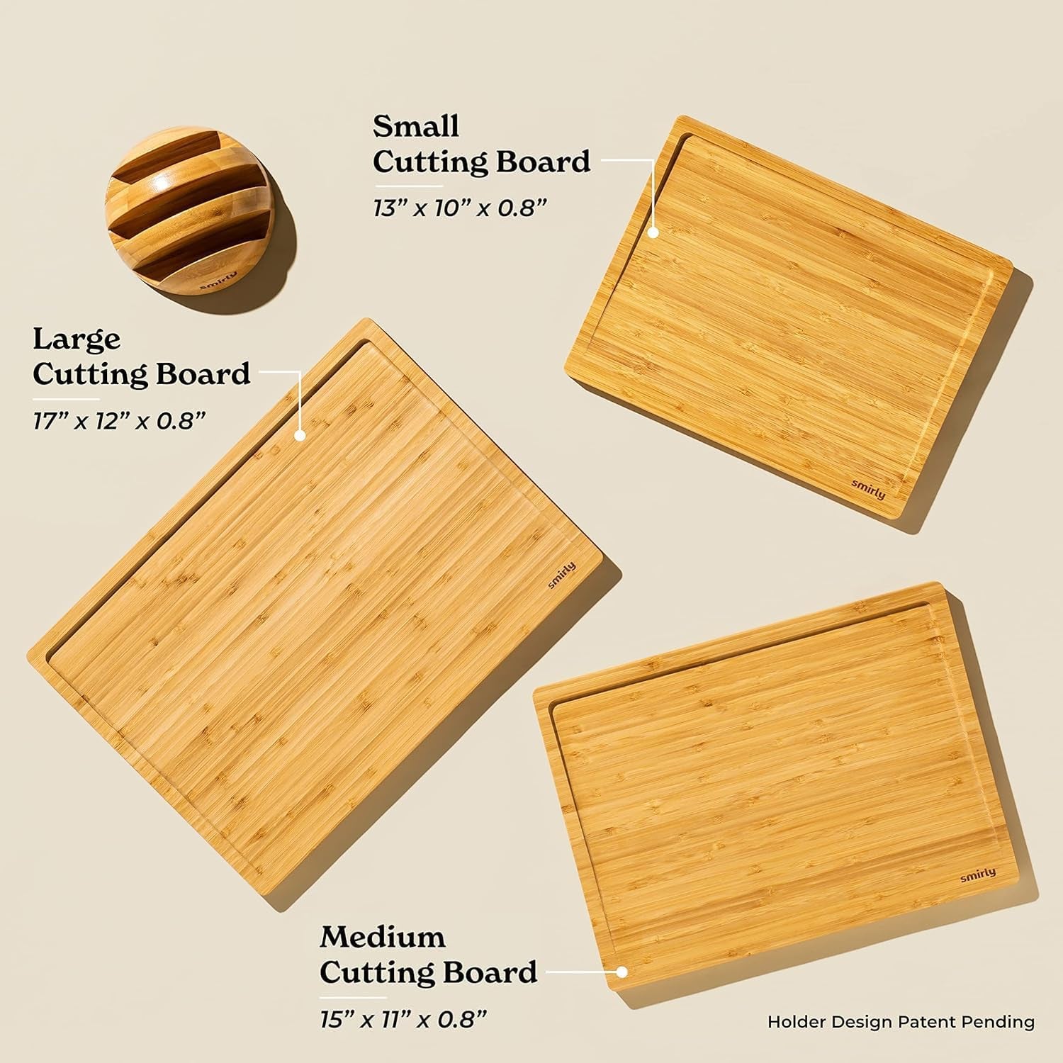 Wooden Cutting Boards for Kitchen - Bamboo Cutting Board Set with Holder, Wood Cutting Board Set, Cutting Board Wood, Wooden Chopping Board, Wooden Cutting Board Set