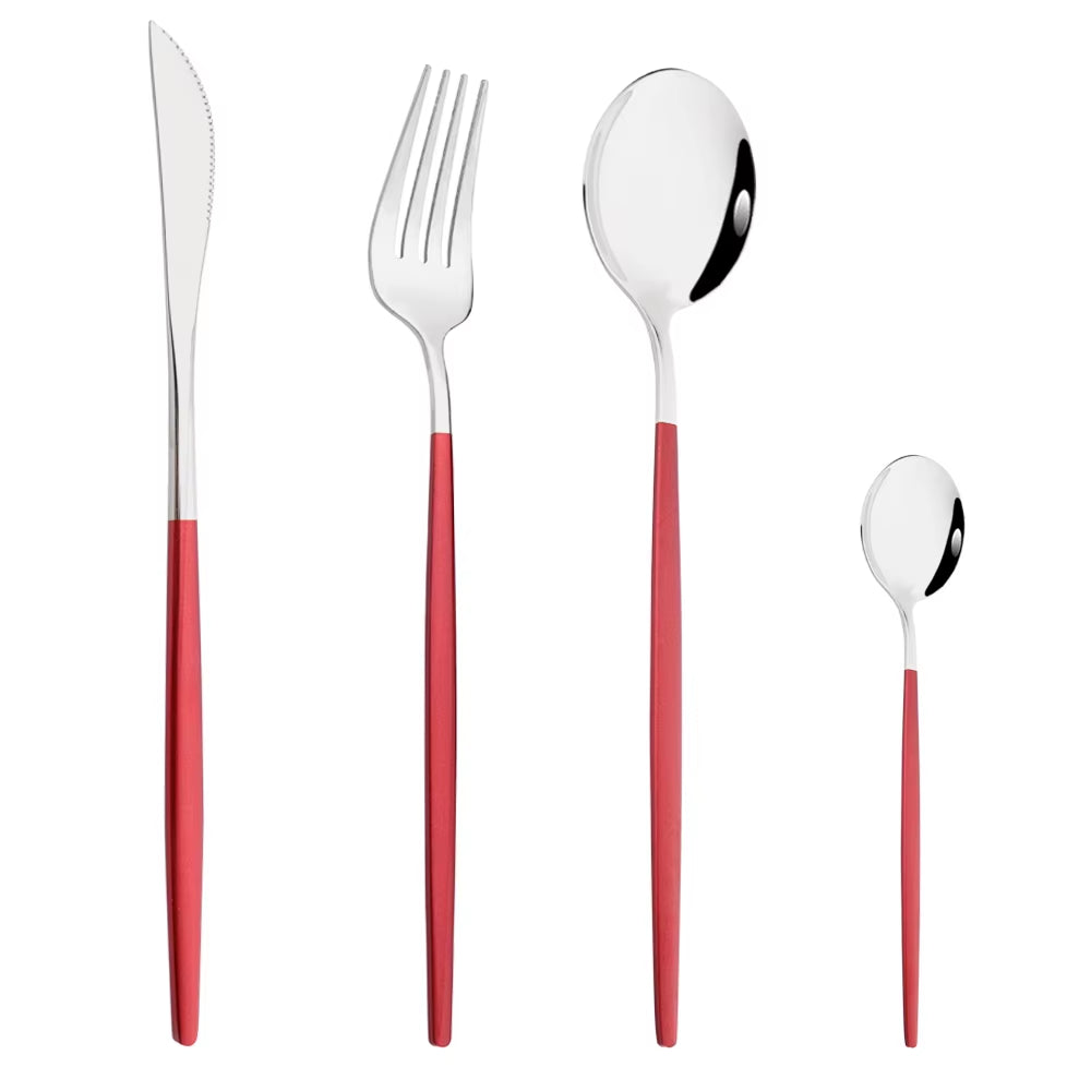 Pink Silver Stainless Steel Dinnerware Set Fork Knife Soup Ice Spoon Cutlery Set Western Flatware Kitchen Silverware Set