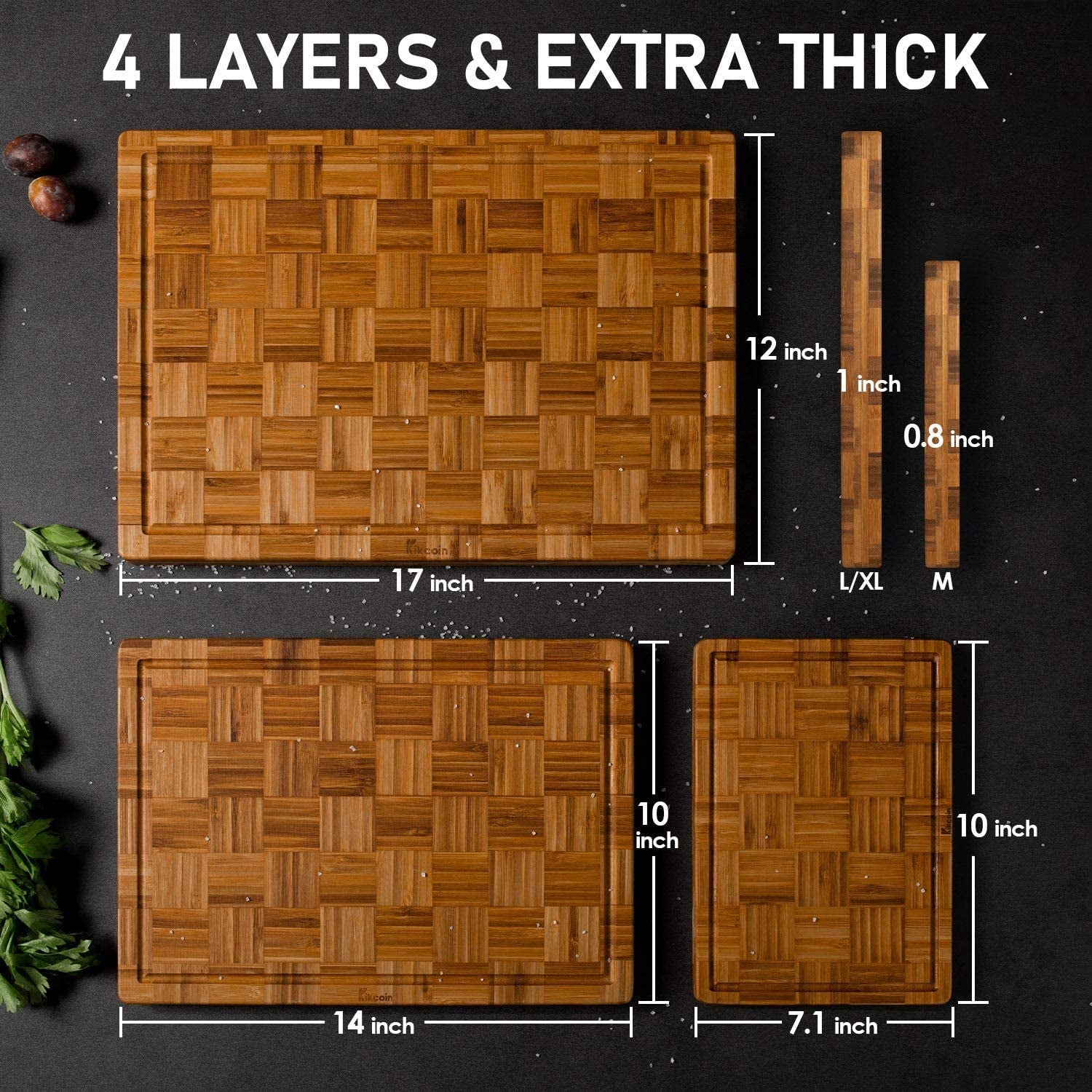 Extra Large Bamboo Cutting Boards, (Set of 3) Chopping Boards with Juice Groove Bamboo Wood Cutting Board Set Butcher Block for Kitchen, End Grain Serving Tray by