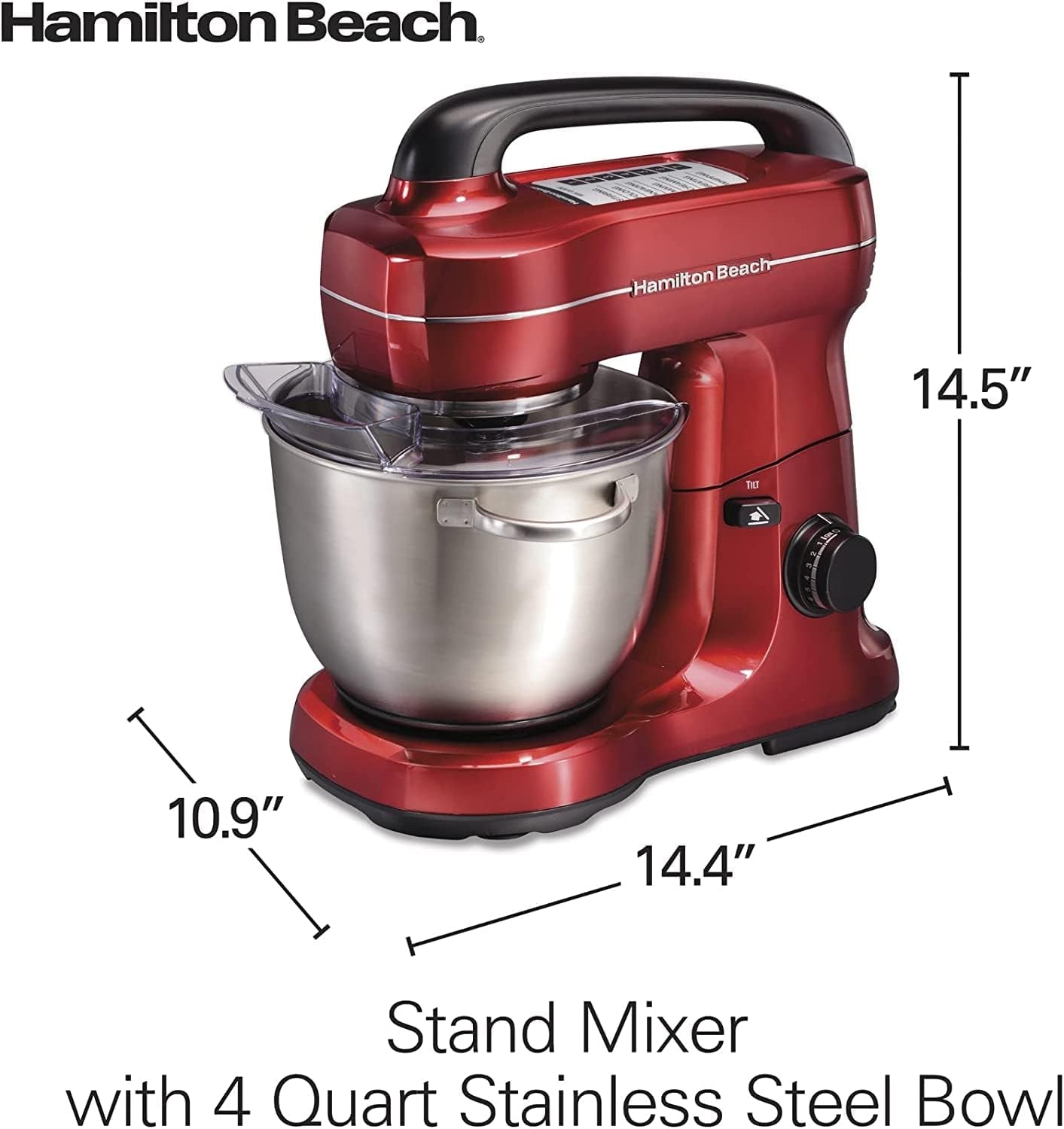 Electric Stand Mixer, 4 Quarts, Dough Hook, Flat Beater Attachments, Splash Guard 7 Speeds with Whisk, Red