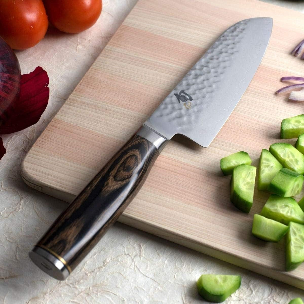 Premier 5.5" Santoku Knife, Handcrafted and Hand-Sharpened Japanese All Purpose Knife, VG-MAX Core with Damascus Stainless Steel Cladding, Pakkawood Handle, Versatile Japanese Cutting Knife