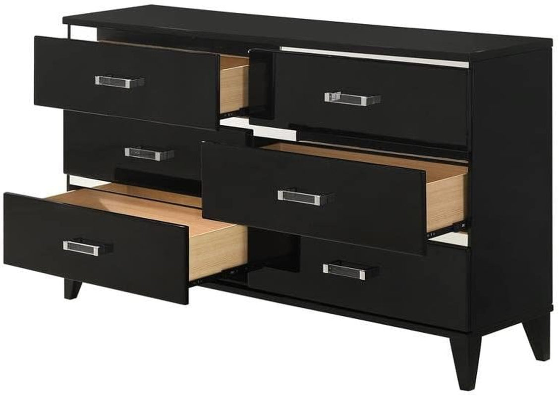 Chelsie Rectangular Wooden Dresser with 6 Drawers and Tapered Legs in Black