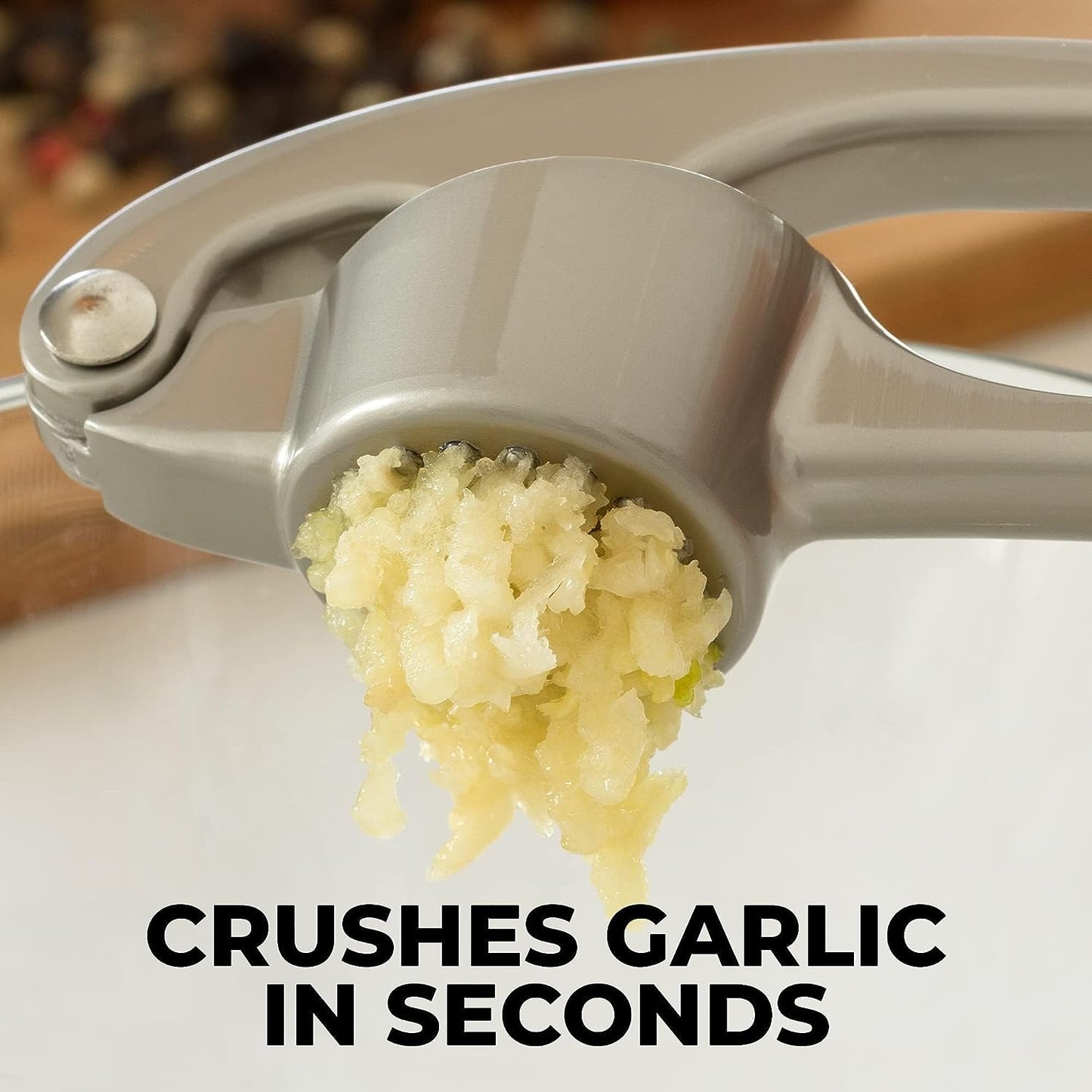 Premium Garlic Press Set - Rust Proof & Dishwasher Safe Professional Garlic Mincer Tool - Easy-Squeeze, Easy-Clean with Soft, Ergonomic Handle - Silicone Garlic Peeler & Brush (Silver)