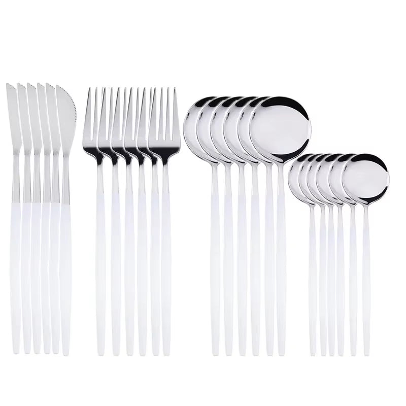 24Pcs Stainless Steel Dinnerware Set Black Gold Cutlery Spoon Fork Knife Western Cutleri Silverware Tableware Set Supplies