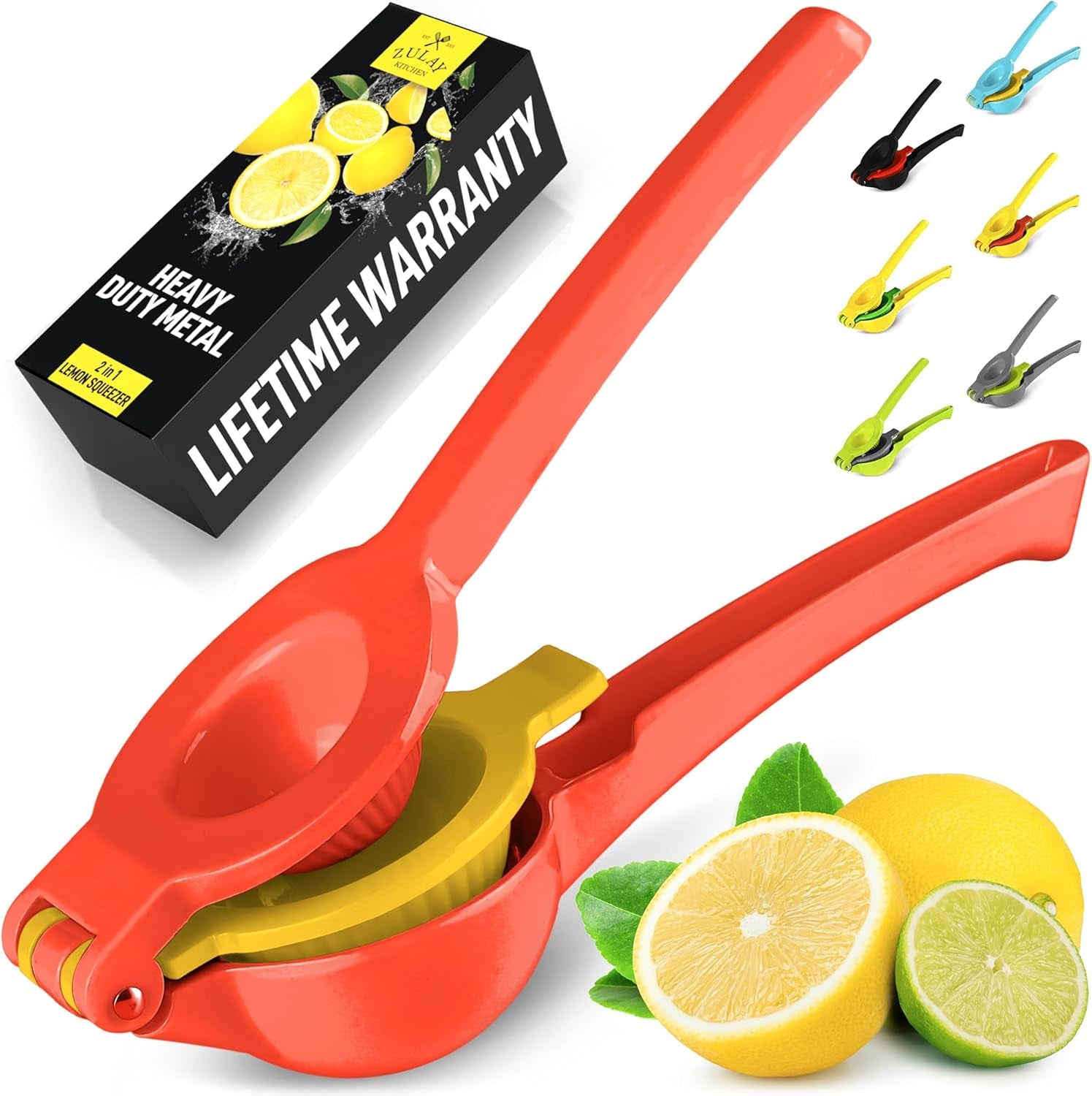 Zulay Metal 2-In-1 Lemon Squeezer Manual - Sturdy, Max Extraction Hand Juicer Lemon Squeezer Gets Every Last Drop - Easy to Clean Manual Citrus Juicer - Easy-To-Use Lemon Juicer Squeezer - Blue/Yellow