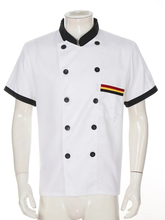 Unisex Chef Jacket Men'S Chef Coat Short Sleeve Restaurant Kitchen Chef Uniform 0252#White 4XL