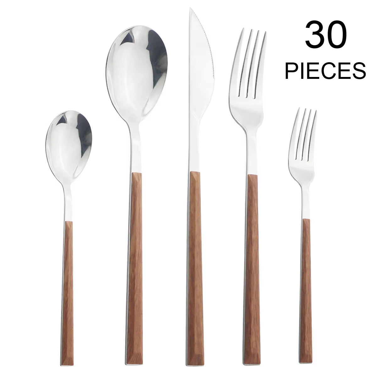 Imitation Wood Handle Cutlery Set Western Stainless Steel Tableware Set 6/12/20/24/30Pcs Kitchen Knife Fork Spoon Dinnerware Set