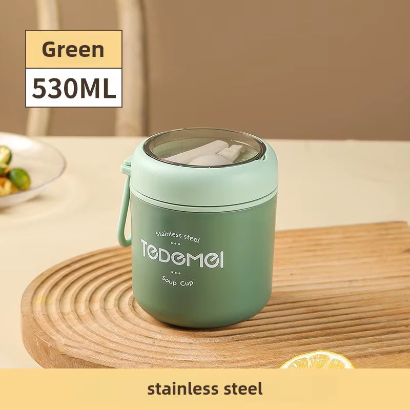 530Ml Stainless Steel Lunch Box with Spoon Thermal Food Container Vaccum Cup Insulate Bento Box Thermos Soup Cup for Kids School