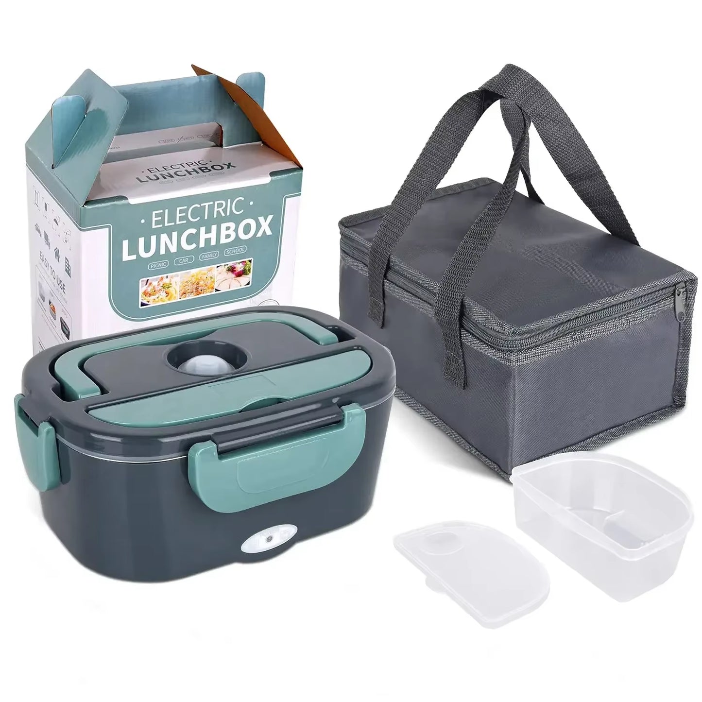 2-In-1 Electric Heating Lunch Box Car + Home 12V 220/110V Portable Stainless Steel Liner Bento Lunchbox Food Container Bento Box