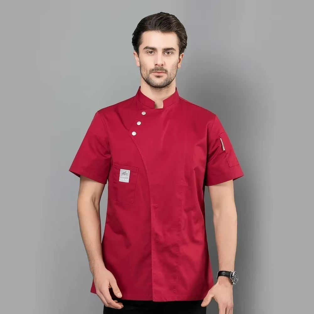 Unisex Chef Restaurant Jacket Short Sleeve Chef Coat Men Women Kitchen Wear Waiter Bakery Uniform