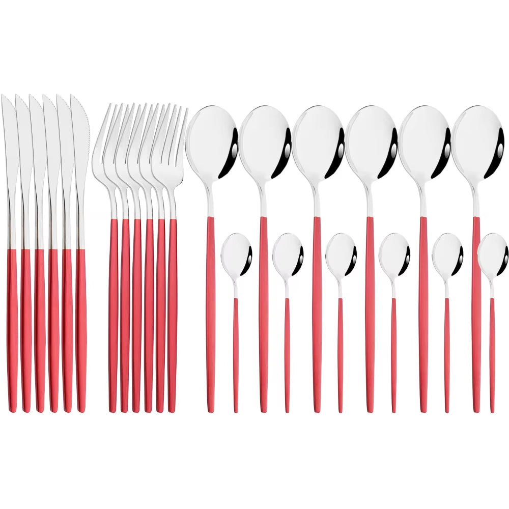 Mirror 24 Pcs Gold Cutlery Sets Kitchen Tableware Stainless Steel Knife Forks Spoons Silverware Home Flatware Set Dinnerware Set