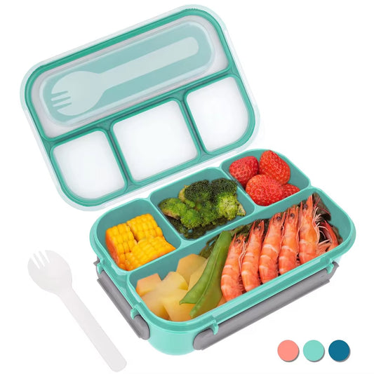 Bento Box Lunch Box Adult Lunchbox Containers for Toddler Kids Adults 1300Ml 4 Compartments Fork Leak-Proof Microwave Dishwasher