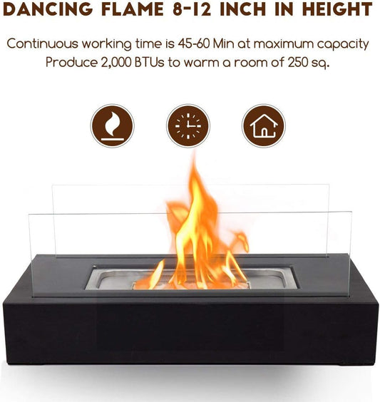 Tabletop Fire Pit, Portable Indoor Fire Pit Tabletop Fireplace, Ethanol Table Top Firepit Decor Home Patio Balcony Outdoor, Black