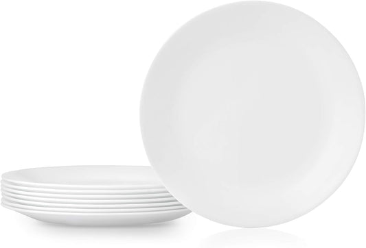 Vitrelle 8-Piece Dinner Plates Set, Triple Layer Glass and Chip Resistant, Lightweight round Plates, Winter Frost White