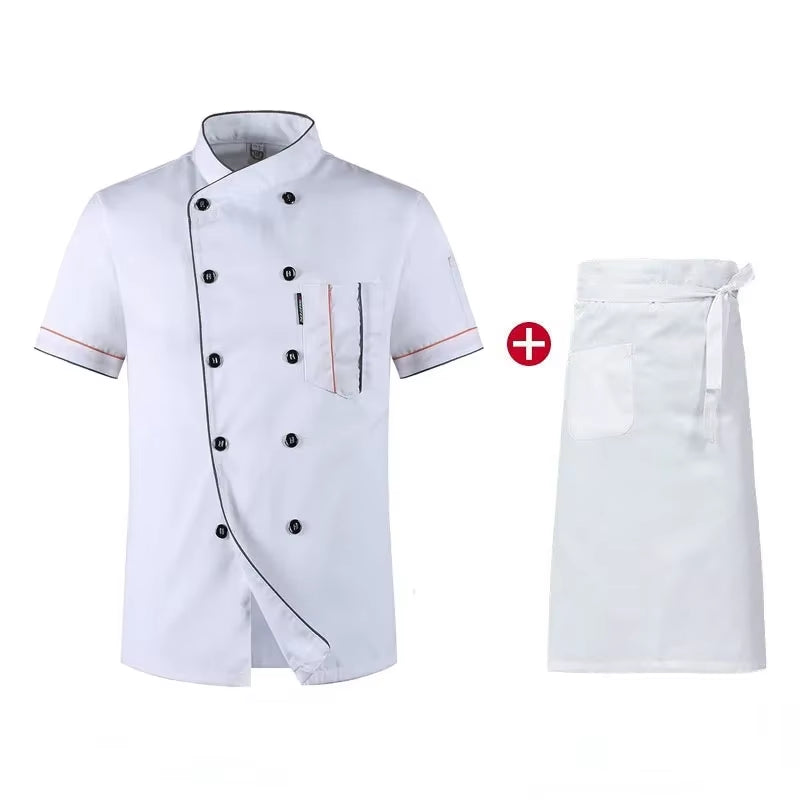 Chef Jacket Short Sleeve Cook Coat Barista Baker Work Uniform Waiter Restaurant Hotel Clothes