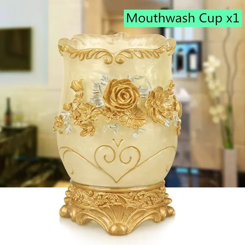 European Style Luxury Bathroom Accessories Set, Romantic Flowers, Antique Resin Wash Suit, Bathroom Supplies, Mouthwash Cup