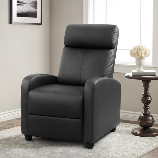 Massage Recliner Chair for Living Room Adjustable PU Leather Reclining Chair Home Theater Seating Modern Winback Single Sofa for Adults with Footrest (Leather, Black)