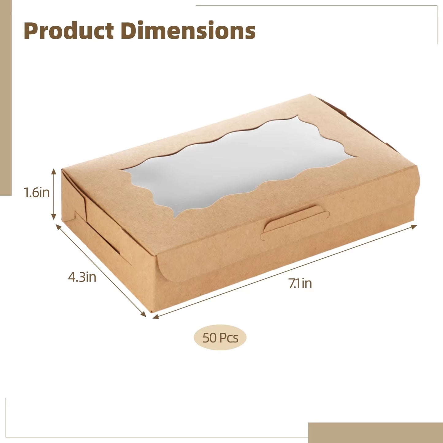 50Pcs Kraft Food Boxes Take Out Food Containers Disposable Brown Paper Lunch Boxes with Clear Windows Catering to Go Pastry Box