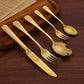 5Pcs Cutlery Set Stainless Steel Tableware Carving Golden Dinnerware Set Knife Fork Spoon Silverware Flatware Kitchen Untensils