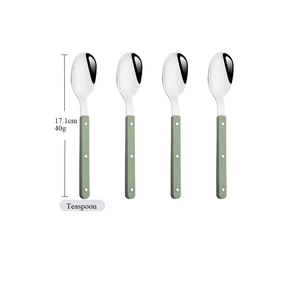 4/16Pcs Acrylic Handle Knife Fork Set Stainless Steels Dinner Cutlery Set Green Silver Western Dinnerware Home Kitchen Flatware