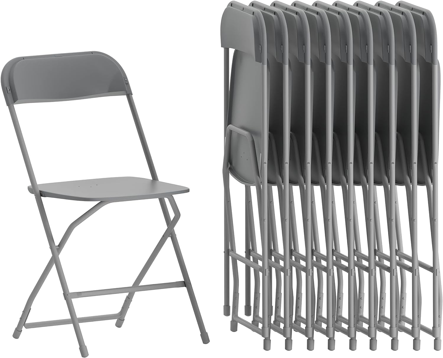 Hercules Series Plastic Folding Chairs for Parties and Weddings, Stackable Commercial Event Seats, Set of 10, Gray