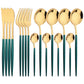 16Pcs Green Gold Dinnerware Stainless Steel Cutlery Set Knife Fork Tea Spoon Dinner Flatware Set Kitchen Silverware Tableware