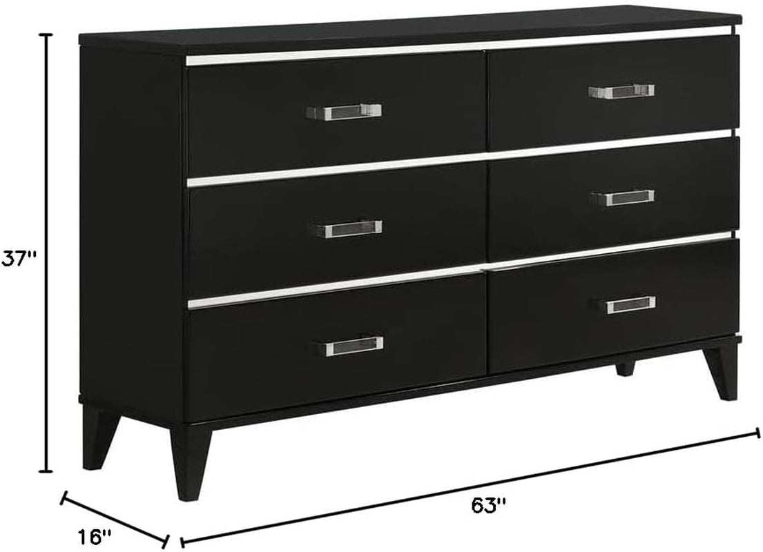 Chelsie Rectangular Wooden Dresser with 6 Drawers and Tapered Legs in Black