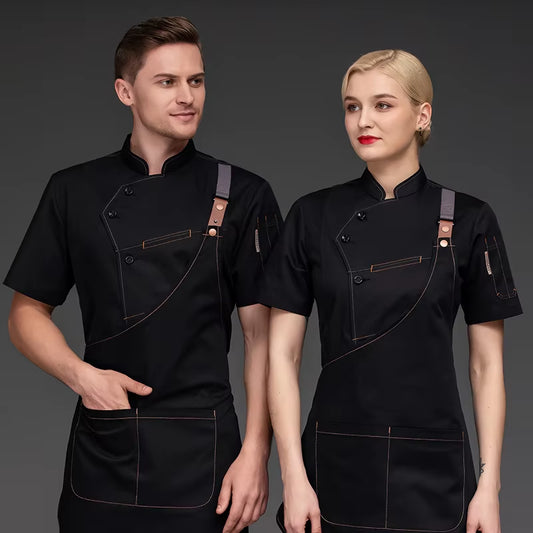 Chef Shirts Kitchen Uniforms Working Clothes for Men Bakery Bar Chef Jacket Apron Waterproof Restaurant Women Waitress Black