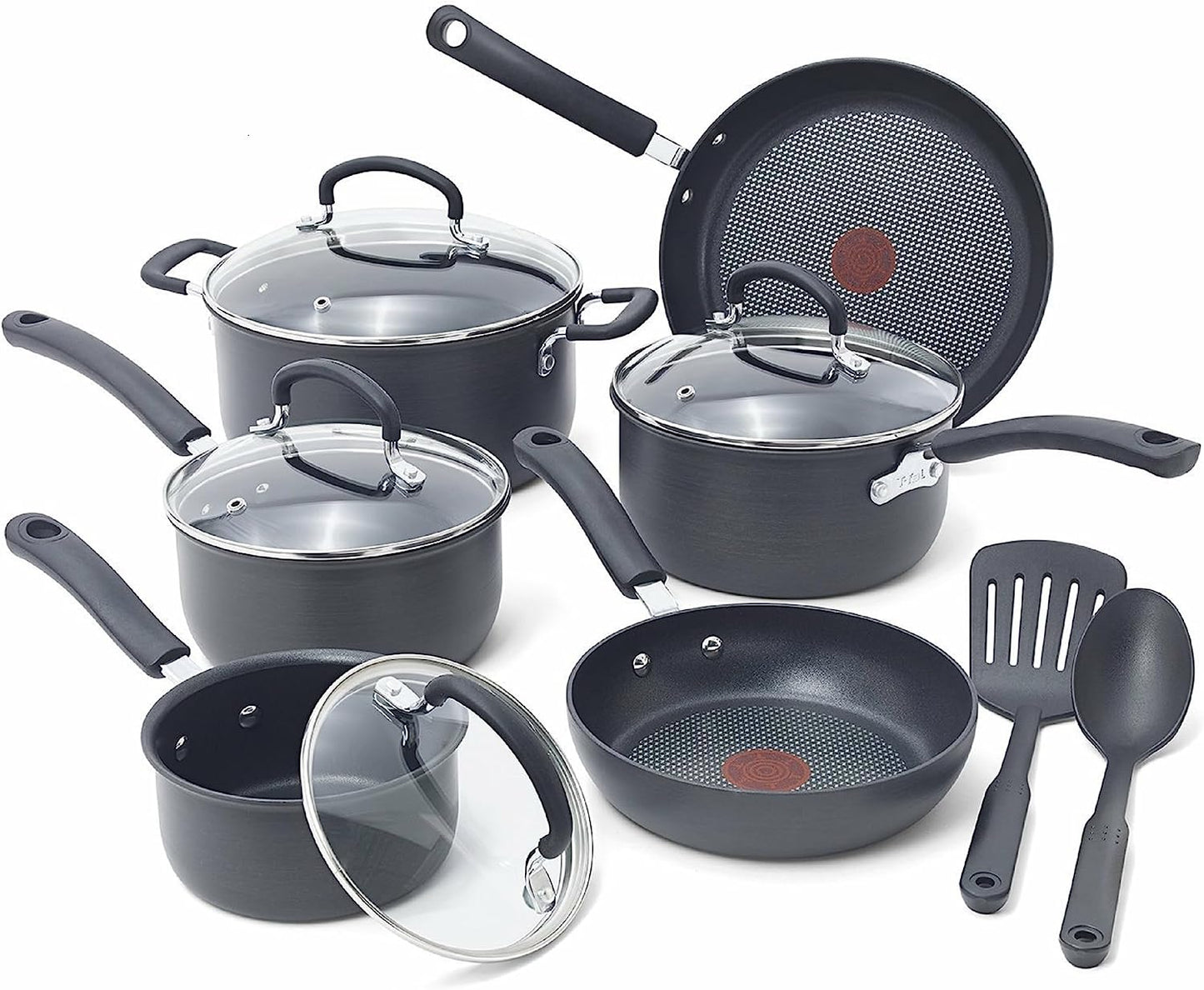 Ultimate Hard Anodized Nonstick Cookware Set 17 Piece, Oven Broiler Safe 400F, Lid Safe 350F, Kitchen Cooking Set W/ Fry Pans, Saucepans, Saute Pan, Griddle, Pots and Pans, Dishwasher Safe Black