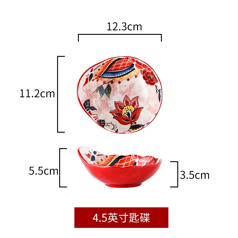 Ceramic Colorful Flower Dinner Plate Set Under-Glazed Retro Dinner Dishes Dinnerware Household Bowl Bakeware Flower Tableware