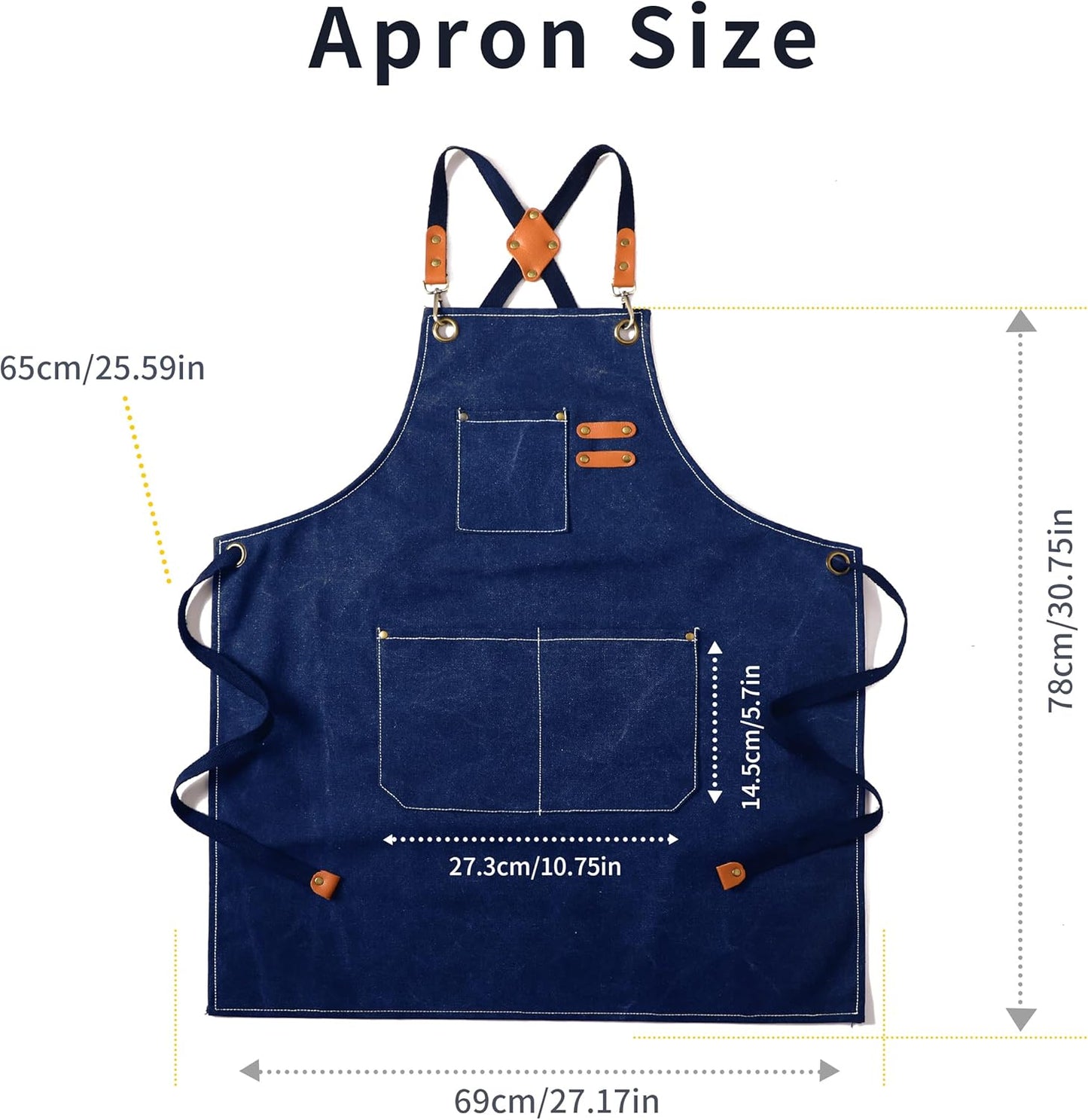 Canvas Cross Back Chef Cotton Aprons for Men Women with Large Pockets