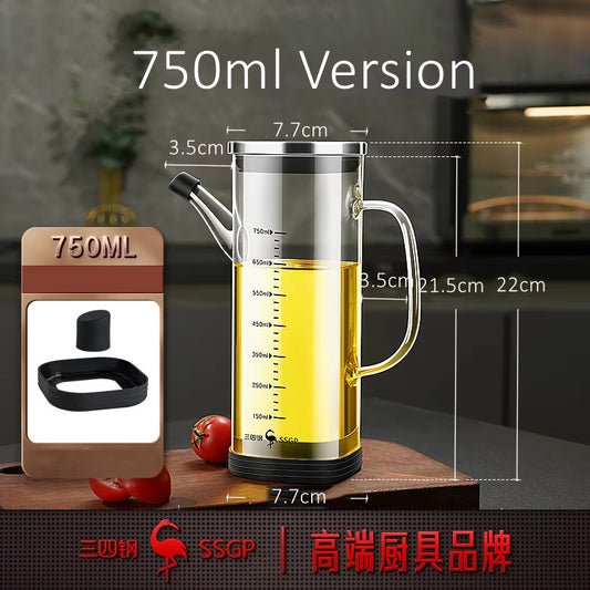 LFGB Certificated High-Borosilicate Glass Oilcan Anti-Smash -20℃~150℃ Resistant Oil Kettle Dustproof Kitchen Sauce Container