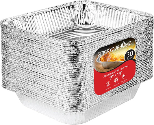 Aluminum Pans 9X13 Disposable Foil (30 Pack) - Half Size Steam Table Deep Pans - Tin Pans Great for Cooking, Heating, Storing, Prepping Food