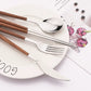 4/12/16Pcs Silver Cutlery Set Chopsticks Knife Fork Spoon Imitation Wooden Handle Korean Dinnerware Set Luxury Tableware Set