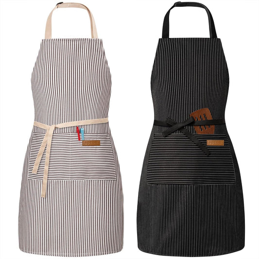 2 Pack Adjustable Bib Apron with 2 Pockets Chef Cooking Kitchen Restaurant Aprons for Women Men