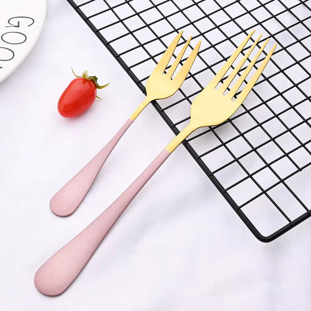 6/30Pcs Rainbow Dinnerware Stainless Steel Cutlery Set Knife Cake Fork Spoon Dinner Flatware Set Kitchen Silverware Tableware