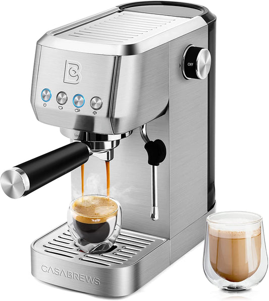 Espresso Machine 20 Bar, Professional Espresso Maker Cappuccino Machine with Steam Milk Frother, Stainless Steel Espresso Coffee Machine with 49Oz Removable Water Tank, Silver